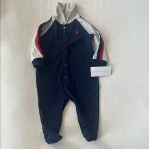 Ralph Lauren Navy and Gray Footie with Red Stripes